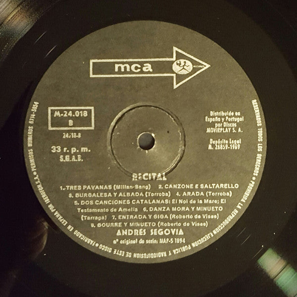 Andrés Segovia : Recital (LP, Album, Mono, RE)