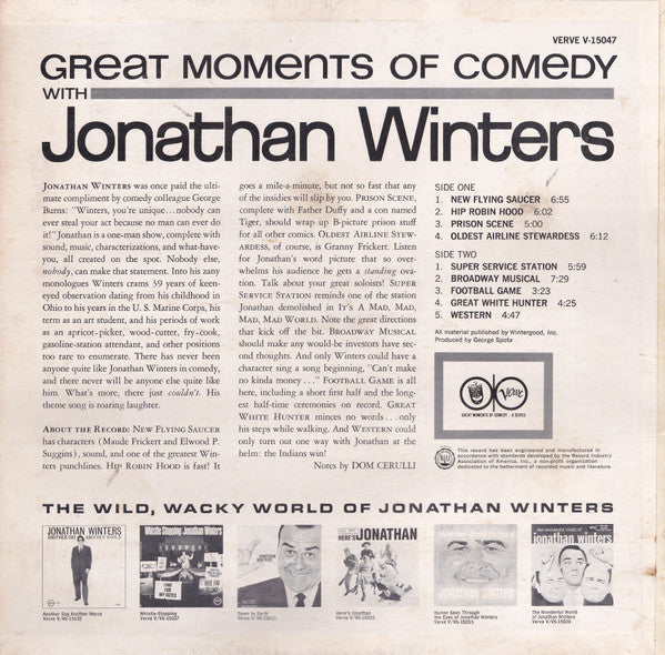 Jonathan Winters : Great Moments Of Comedy With Jonathan Winters (LP, Album, Comp, Mono)