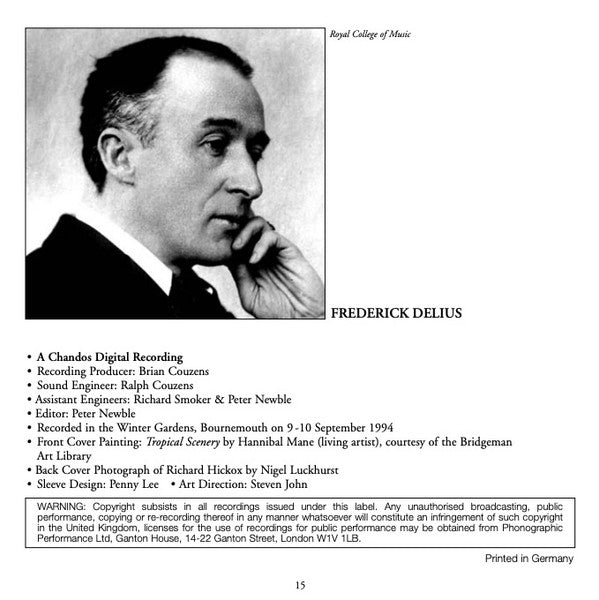 Frederick Delius – Bournemouth Symphony Orchestra, Richard Hickox : The Walk To A Paradise Garden / Dance Rhapsody 1 & 2 / In A Summer Garden / North Country Sketches (CD)