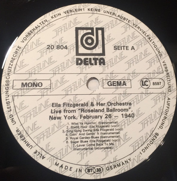 Ella Fitzgerald And Her Famous Orchestra : Jazz Live & Rare Vol. 12 Ella Fitzgerald & Her Orchestra Live From Roseland Ballroom (LP, Mono, Ltd)