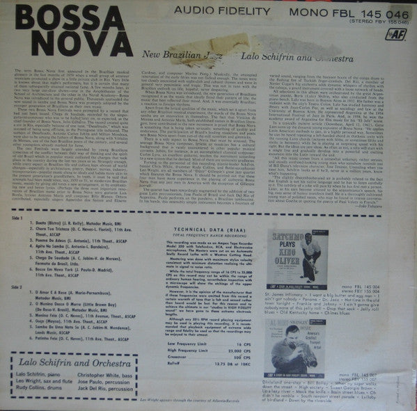 Lalo Schifrin & Orchestra : Bossa Nova (A New Sound In Jazz) (LP, Mono)