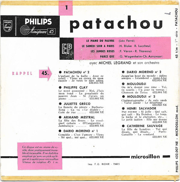 Patachou : Le Piano Du Pauvre (7", EP)