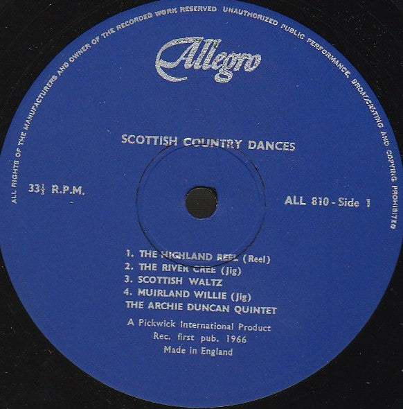 The Archie Duncan Quintet : Scottish Country Dances (LP, Comp, Blu)