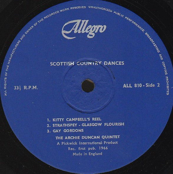 The Archie Duncan Quintet : Scottish Country Dances (LP, Comp, Blu)