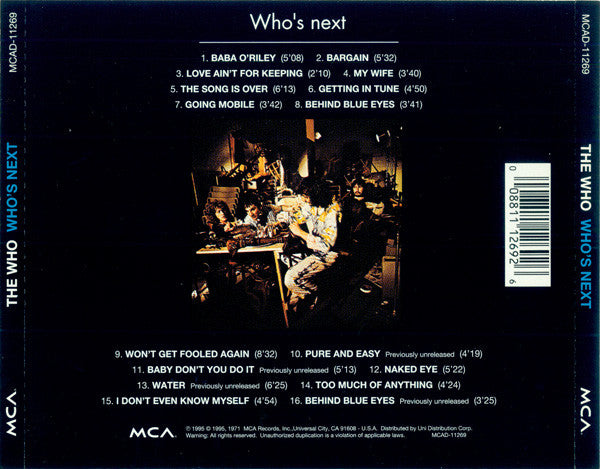 The Who : Who's Next (CD, Album, RE, RM, Uni)