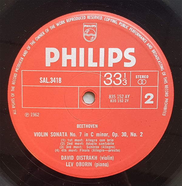 Ludwig van Beethoven - David Oistrach, Lev Oborin : Violin Sonatas III (No. 3 Op. 12 No. 3 - No. 7 Op. 30 No. 2) (LP)