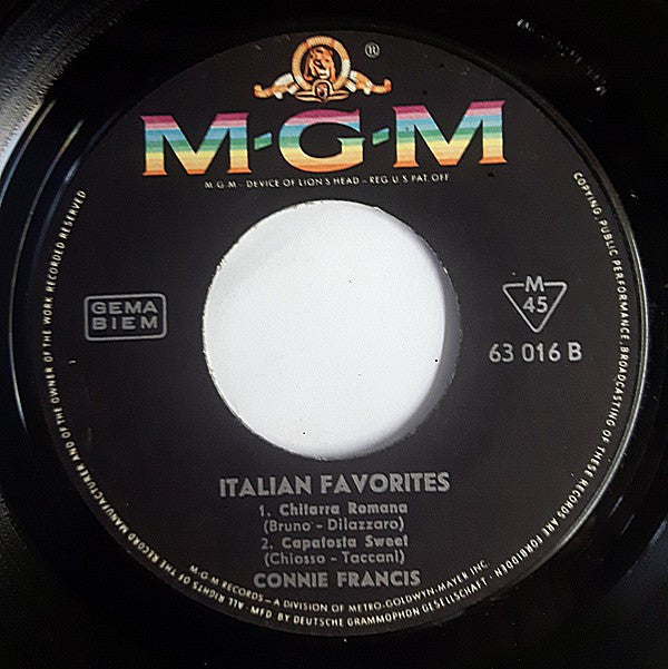 Connie Francis : Italian Favorites (7", Mono)