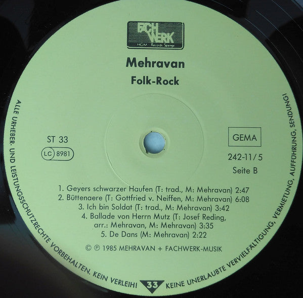 Mehravan : Folk-Rock - Quasi... (LP, Album)