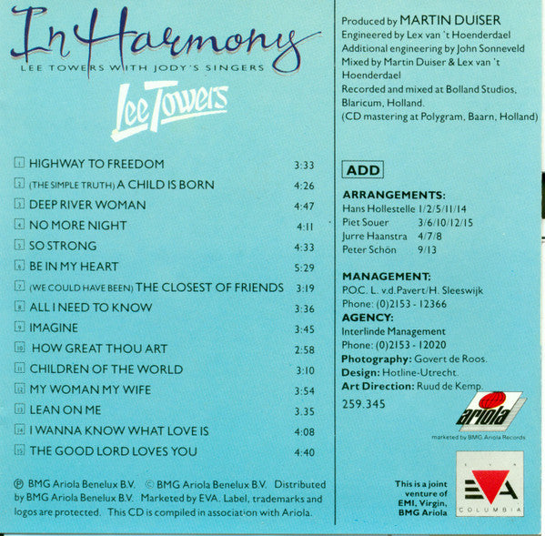 Lee Towers With Jody's Singers : In Harmony (CD, Album)