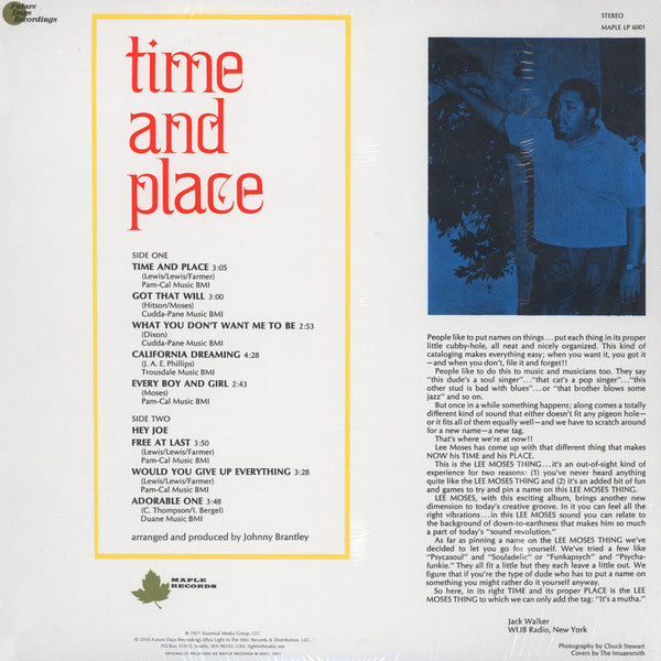 Lee Moses : Time And Place (LP, Album, RE, RM, Gat)