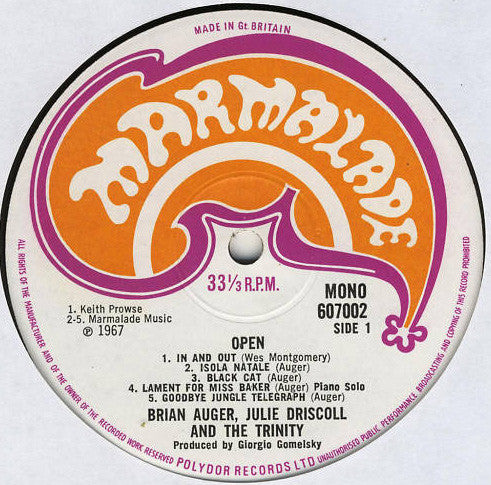 Julie Driscoll, Brian Auger & The Trinity : Open (LP, Album, Mono)