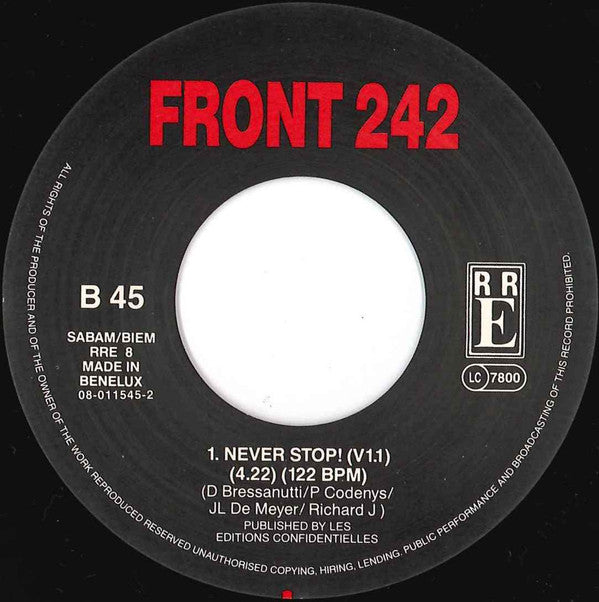 Front 242 : Never Stop! (7", Single, lar)