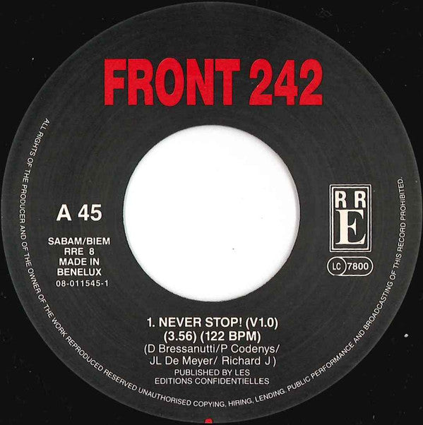 Front 242 : Never Stop! (7", Single, lar)