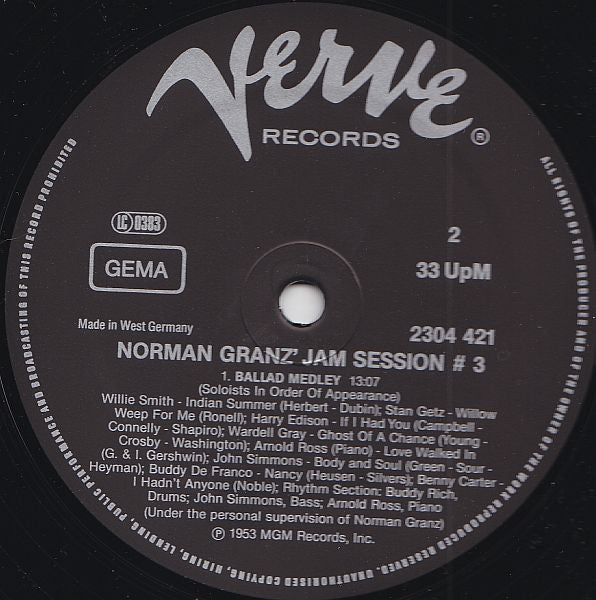 Various : Norman Granz' Jam Session #3 (LP, Album, Mono, RE)