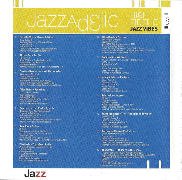 Various : Jazzadelic 07.1 High-Fidelic Jazz Vibes (CD, Comp, Promo)