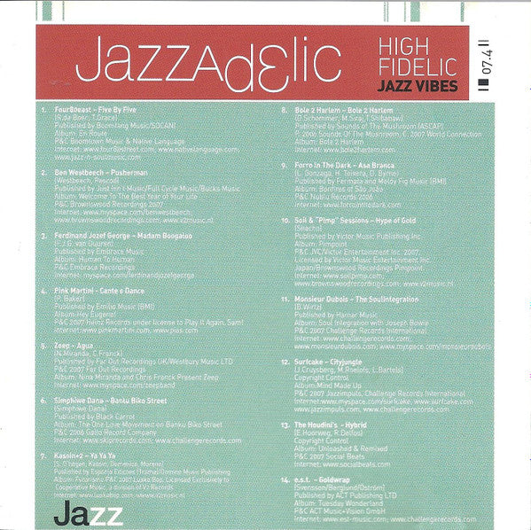 Various : Jazzadelic 07.4 High-Fidelic Jazz Vibes (CD, Comp, Promo)