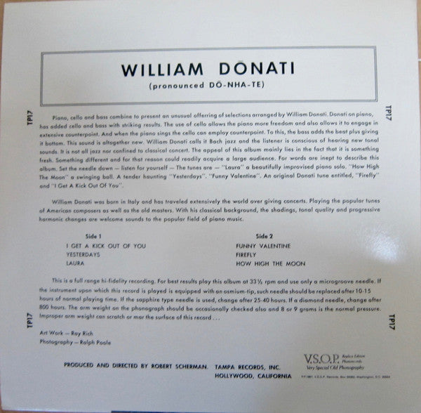 Bill Donati, Fred Katz, Carson Smith : William Donati Presents Something Different (LP, RE)