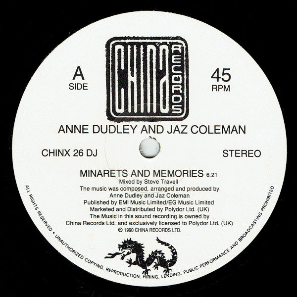 Anne Dudley And Jaz Coleman : Minarets And Memories (12")