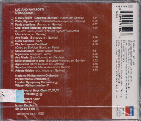 Luciano Pavarotti, Kurt Herbert Adler, National Philharmonic Orchestra : O Holy Night (CD, Comp, RM)