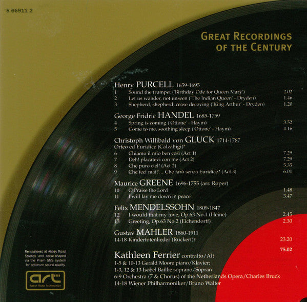 Gustav Mahler - Kathleen Ferrier, Bruno Walter : Kindertotenlieder (CD, Comp, Mono, RM)