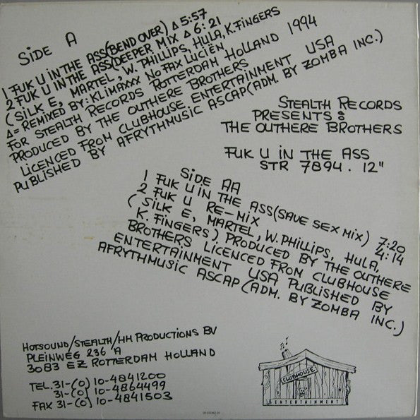The Outhere Brothers : Fuk U In The Ass (Remixes) (12")