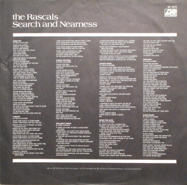 The Rascals : Search And Nearness (LP, Album, RI )