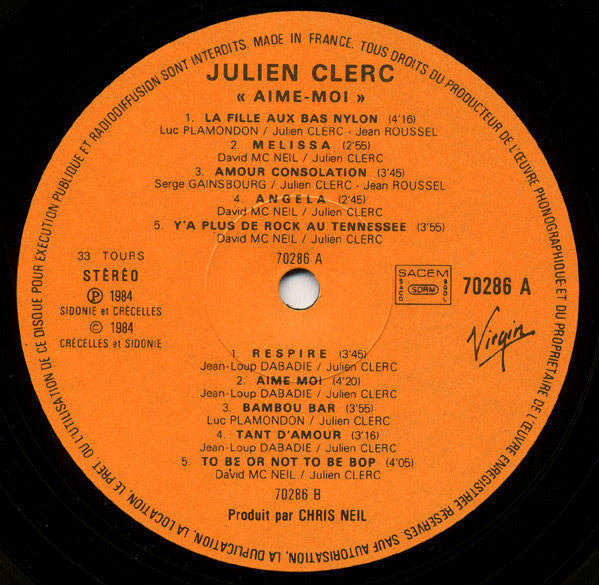 Julien Clerc : Aime-Moi (LP, Album)