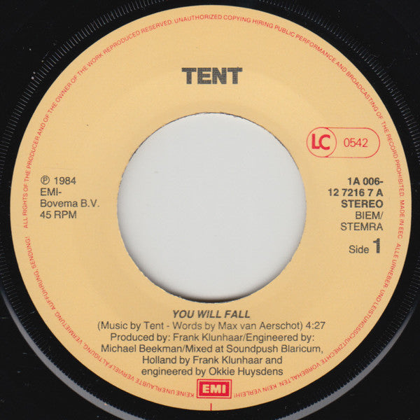Tent : You Will Fall (7", Single)