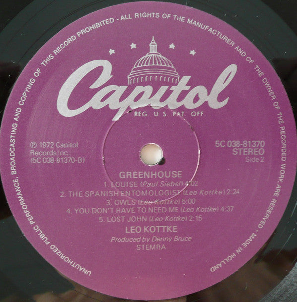 Leo Kottke : Greenhouse (LP, Album, RE)