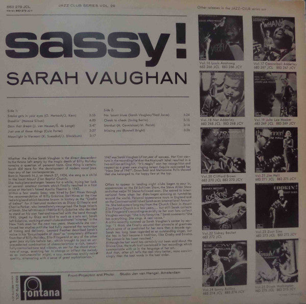 Sarah Vaughan : Sassy! (LP, Album, Mono, RE)