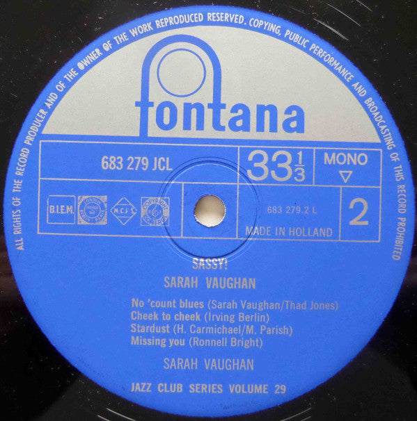 Sarah Vaughan : Sassy! (LP, Album, Mono, RE)
