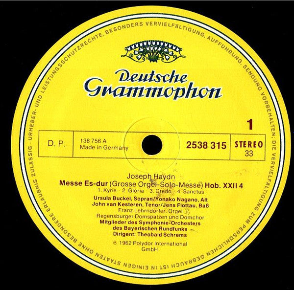 Regensburger Domspatzen, Regensburger Domchor, Theobald Schrems • Joseph Haydn : Grosse Orgel-Solo-Messe Es-Dur • Kleine Orgelmesse B-Dur (LP, RE)