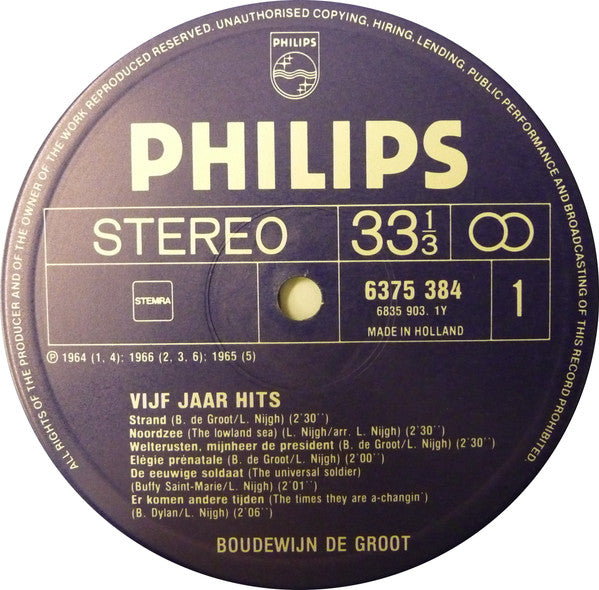 Boudewijn De Groot : Vijf Jaar Hits (2xLP, Comp)
