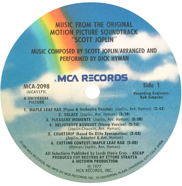 Dick Hyman : Scott Joplin - Original Motion Picture Soundtrack (LP, Album, RE)