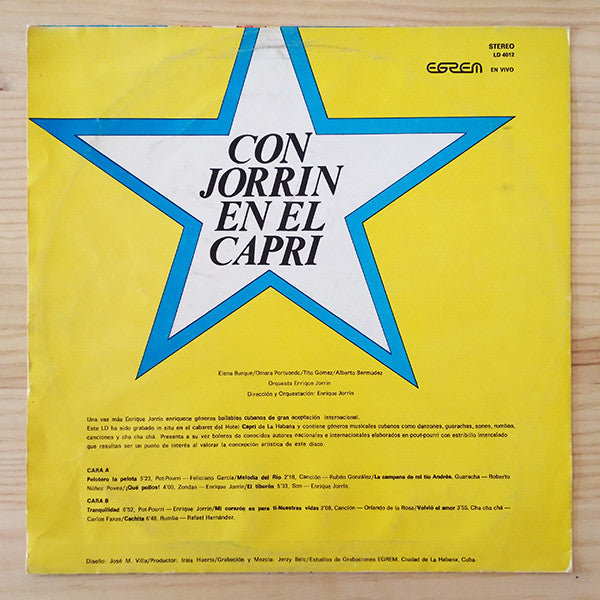 Elena Burke, Omara Portuondo, Tito Gomez, Alberto Bermúdez, Enrique Jorrin Y Su Orquesta : Con Jorrin En El Capri (LP)
