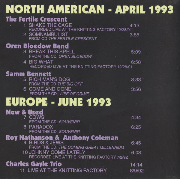 Various : Avant Knitting (Knitting Factory Tours 1993) (CD, Comp)