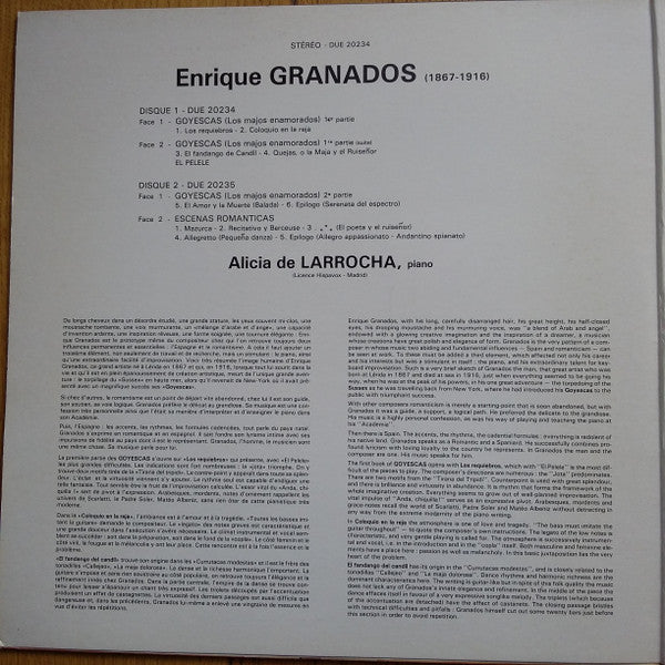 Enrique Granados, Alicia De Larrocha : Goyescas • Enregistrement Intégral (2xLP, Album, RE, RP, Gat)