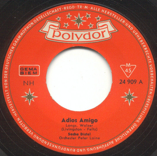 Sacha Distel : Adios Amigo (7", Single, Mono)