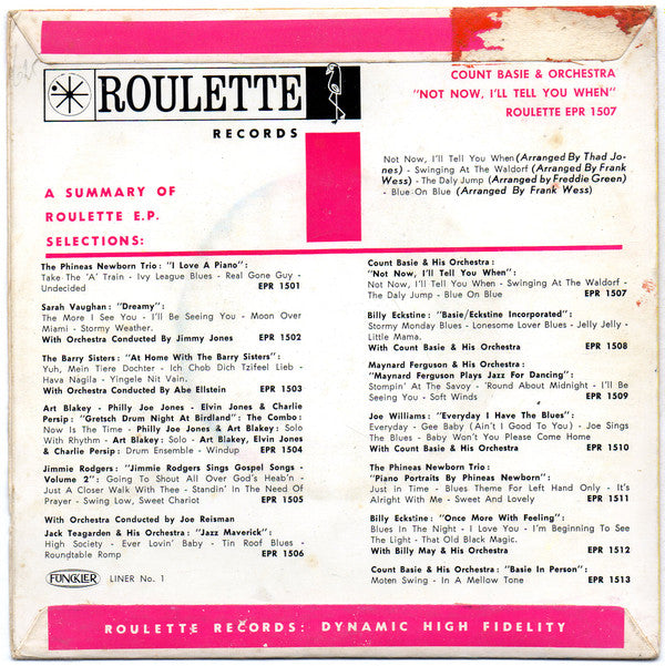 Count Basie Orchestra : Not Now, I'll Tell you When (7", EP)