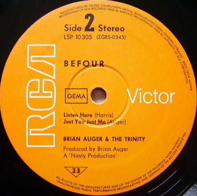 Brian Auger & The Trinity : Befour (LP, Album)