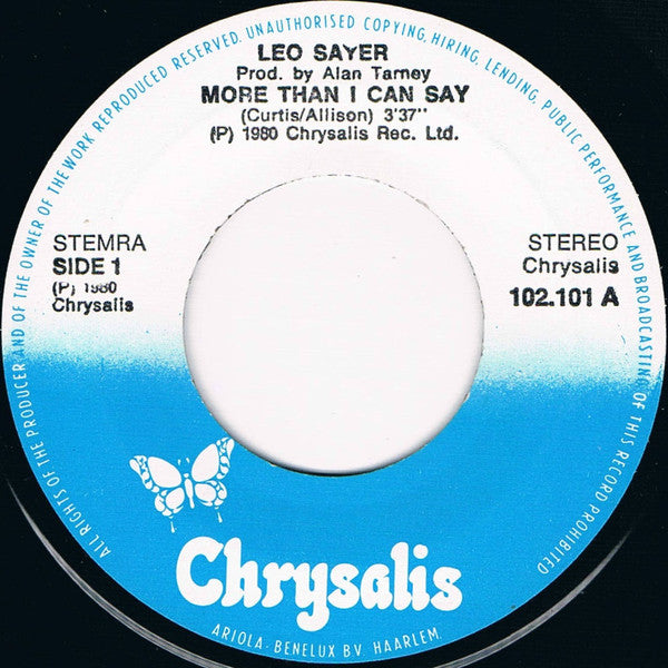Leo Sayer : More Than I Can Say (7", Single)