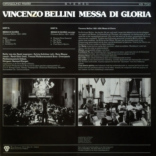Vincenzo Bellini, Bernard Burger, Overijssels Philharmonisch Orkest : Messa Di Gloria (LP)