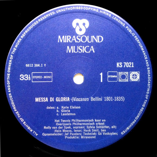 Vincenzo Bellini, Bernard Burger, Overijssels Philharmonisch Orkest : Messa Di Gloria (LP)