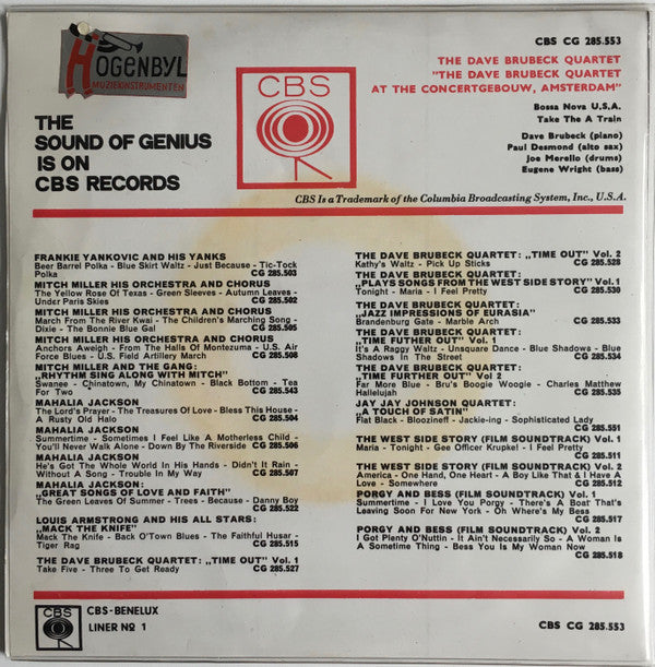 The Dave Brubeck Quartet : At The Concertgebouw Amsterdam (7", Single, Red)