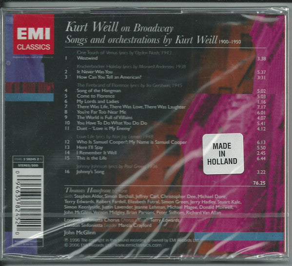 Thomas Hampson, Elizabeth Futral, Jerry Hadley, Jeanne Lehman, John McGlinn, London Sinfonietta Chorus & London Sinfonietta : Kurt Weill On Broadway (CD, Album, RE)
