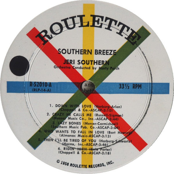 Jeri Southern : Southern Breeze (LP, Album, Mono)