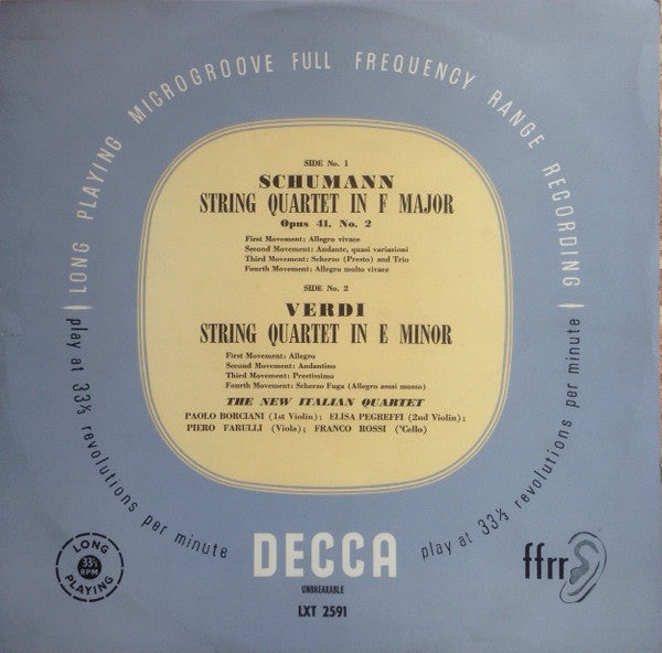 Robert Schumann / Giuseppe Verdi - Quartetto Italiano : String Quartet In F Major / String Quartet In E Minor (LP, Mono)