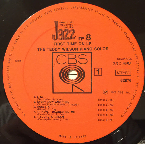 Teddy Wilson : The Teddy Wilson Piano Solos (LP, Album, Comp)