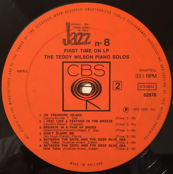 Teddy Wilson : The Teddy Wilson Piano Solos (LP, Album, Comp)