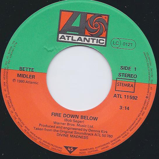Bette Midler : Fire Down Below (7", Single)